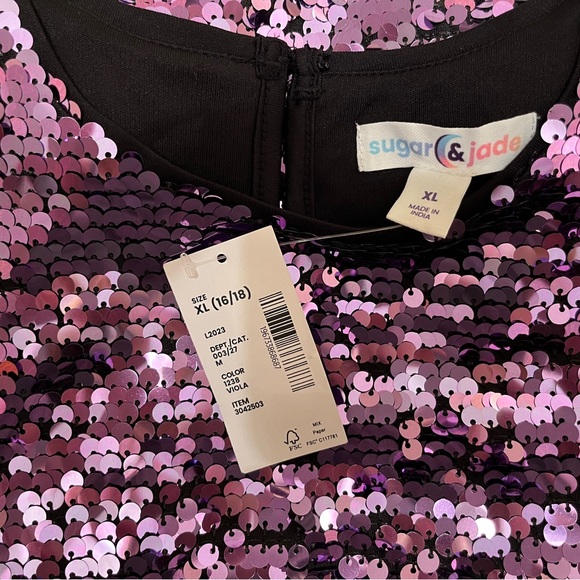 Sugar & Jade Tween Girls Viola Purple Sequin Party Shift Dress Size XL 16/18 NWT - Picture 8 of 8